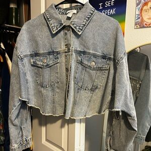 Cropped Denim Jacket with glitter Hem